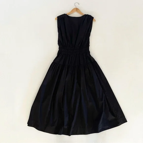 H&M Black Smocked Waist V Neck Sleeveless Midi Dress - Picture 9 of 11